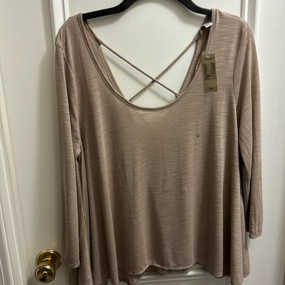 NEW: American Eagle Lace Up Corset Deep V Back 3/4 Sleeve Top Womens Large